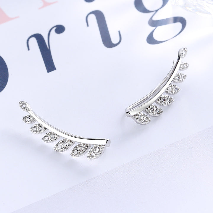 Sterling Silver Crystal Leaf Climber Earring