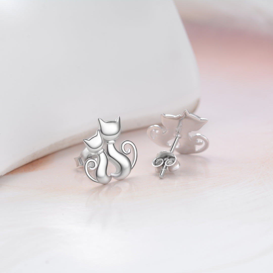 Sterling Silver Mother Daughter Cat Earrings