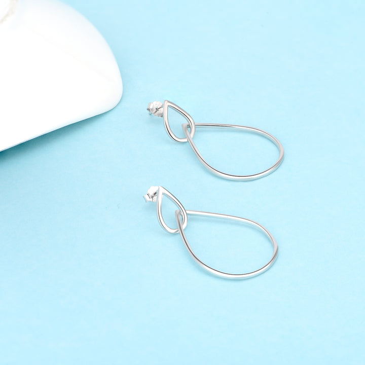 Sterling Silver Double Water Drop Hoop Earrings