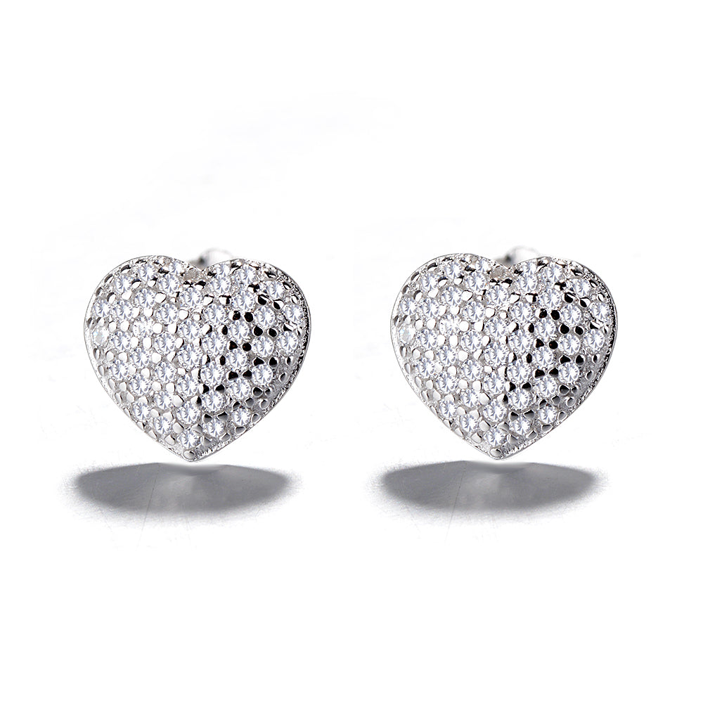 Sterling Silver  Crystal Encrusted Bubble Heart Stud Earring