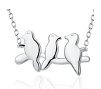 Sterling Silver Birds Perched on Branch Necklace