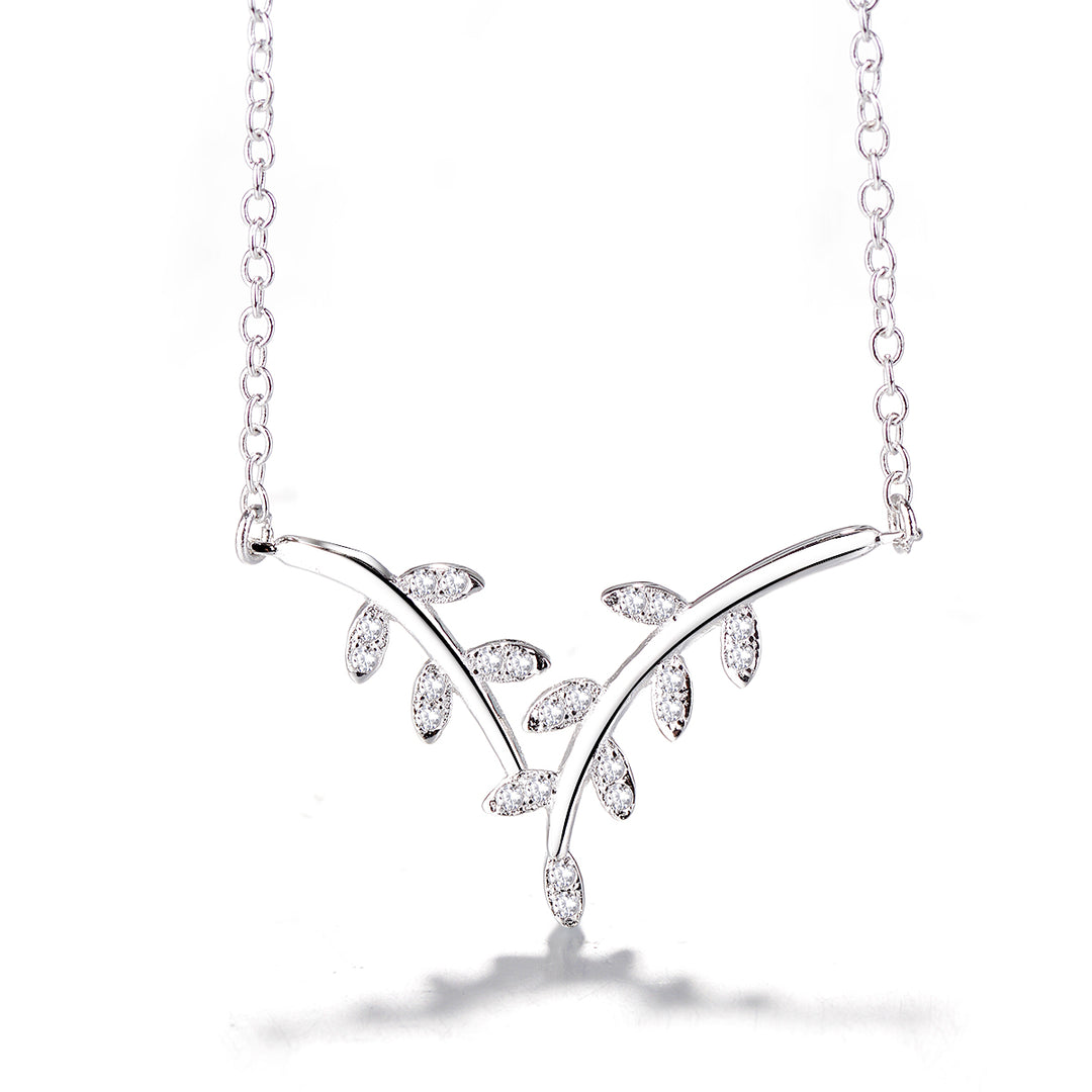 Sterling Silver Genuine Crystal Leaf Necklace