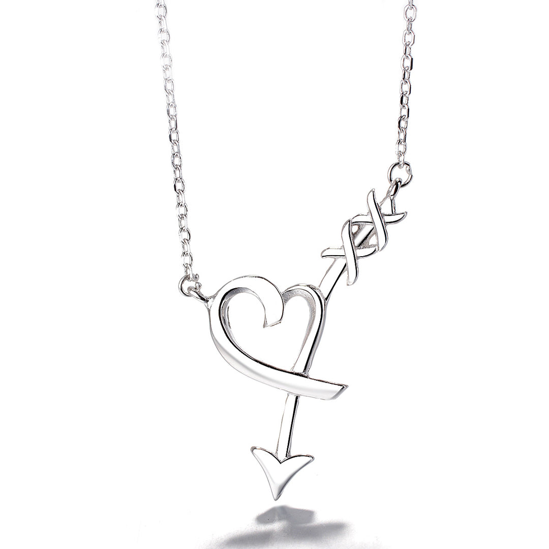 18K Rose Gold and Sterling Silver High-Polish Arrow through Heart Necklace