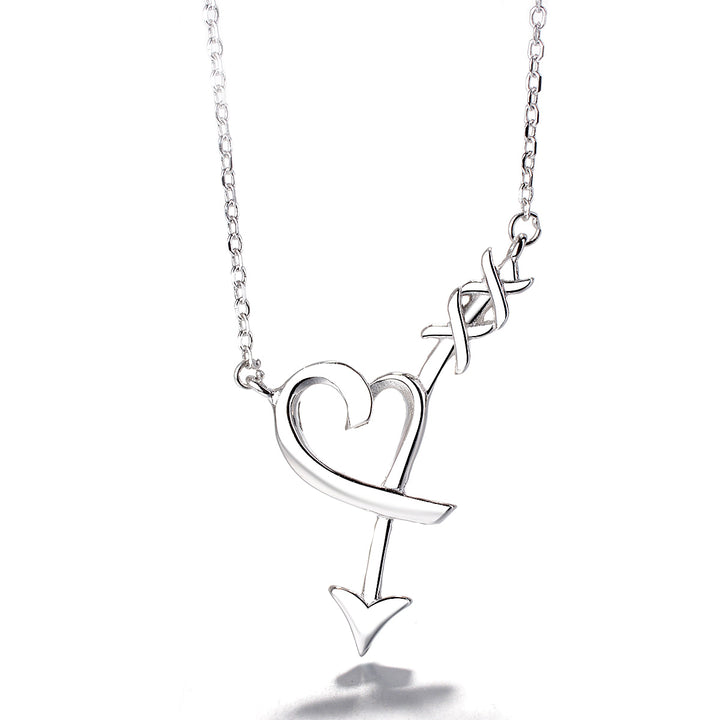 18K Rose Gold and Sterling Silver High-Polish Arrow through Heart Necklace
