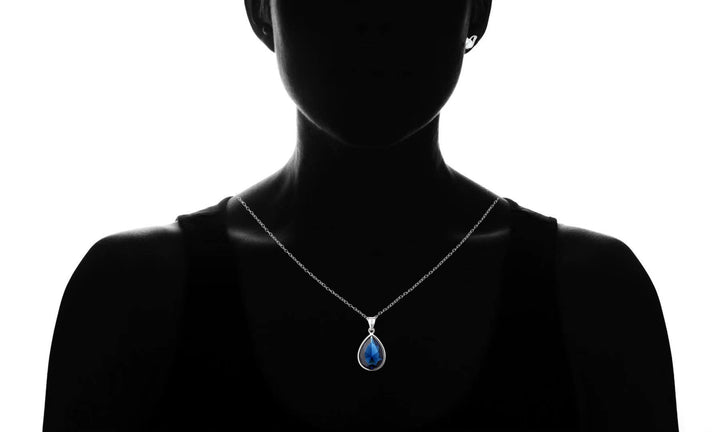 Sterling Silver Tear Drop Sapphire Pendant Necklace