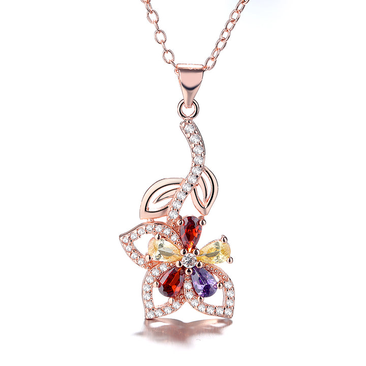 18K Rose Gold over Sterling Multi Color Crystal Pendant Necklace