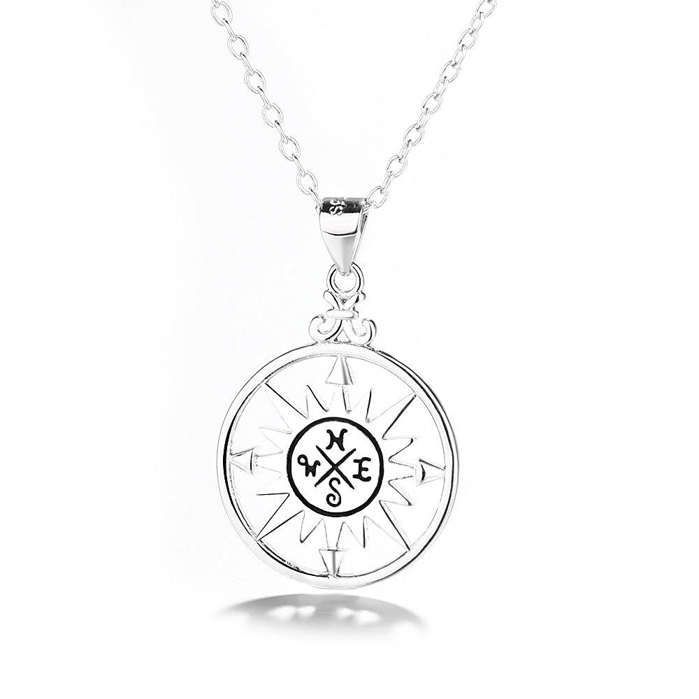 Sterling Silver Compass Pendant Necklace
