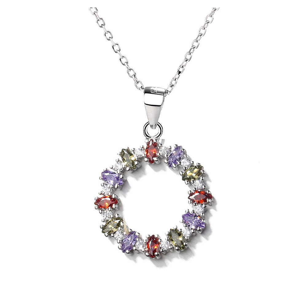 Sterling Silver Mutli-Colored Wreath Pendant Necklace