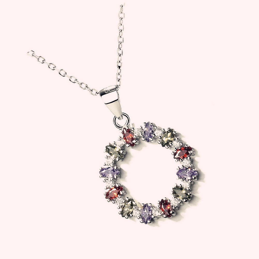 Sterling Silver Mutli-Colored Wreath Pendant Necklace