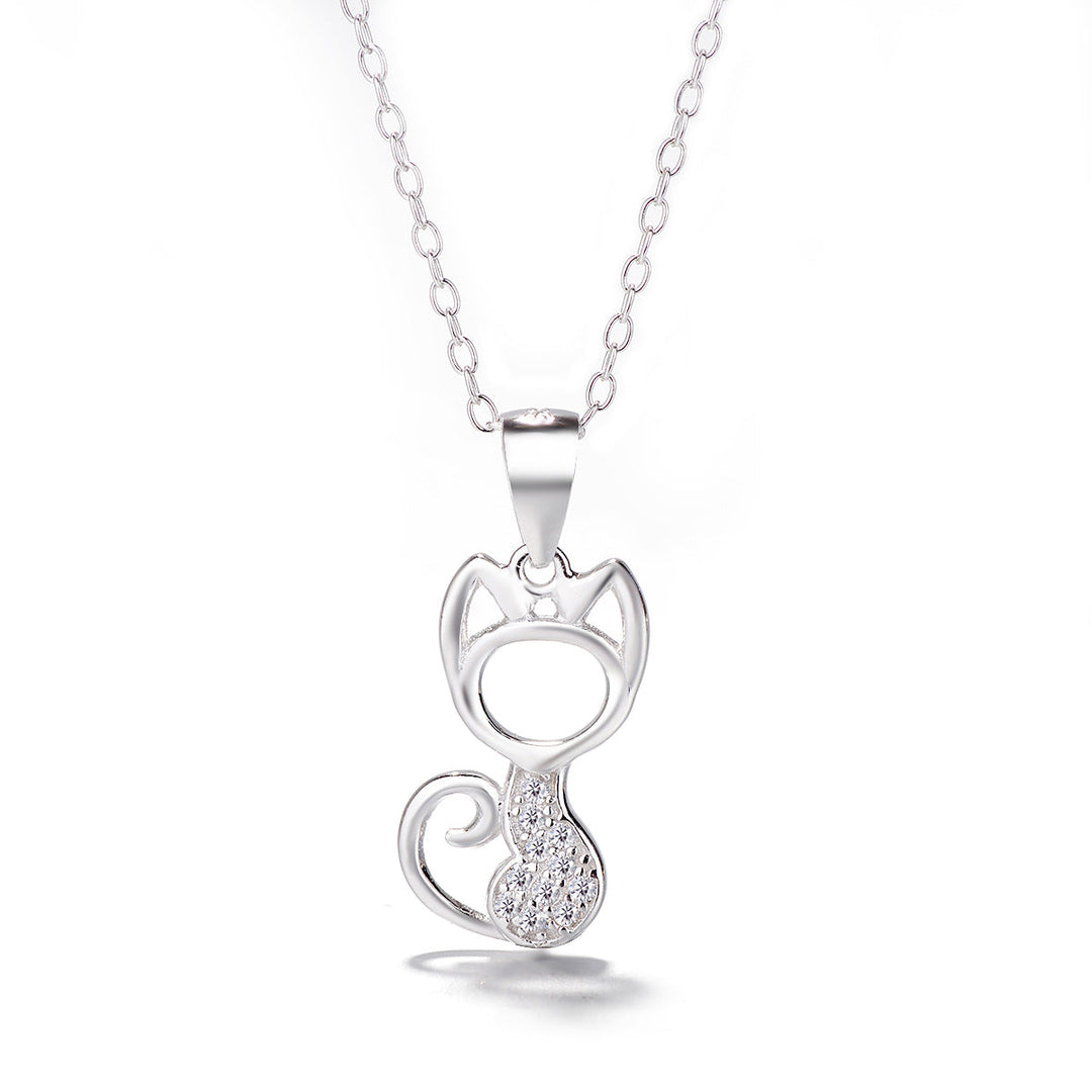 Sterling Silver Cat Pendant Necklace with Swarovski Crystal