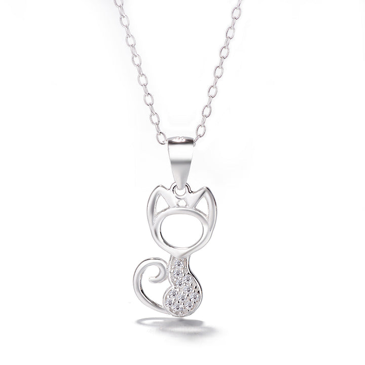 Sterling Silver Cat Pendant Necklace with Swarovski Crystal