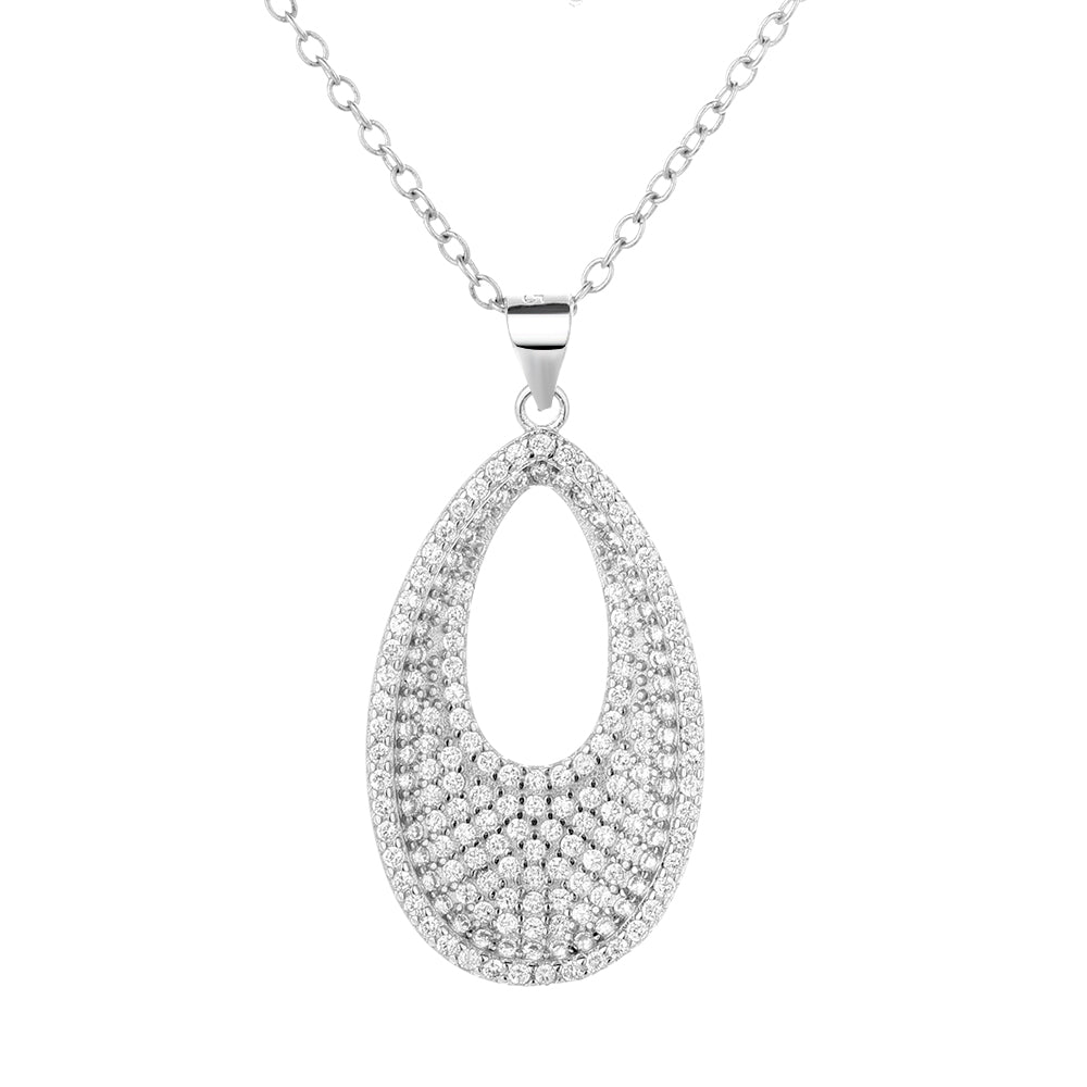 Sterling Silver Pave Teardrop Pendant with crystals
