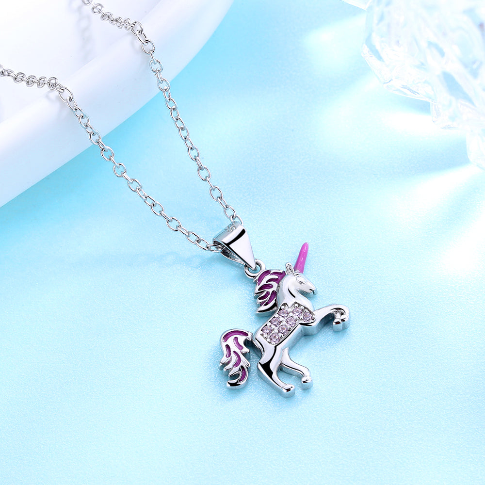 Sterling Silver Unicorn Pendant Necklace with Swarovski Crystals