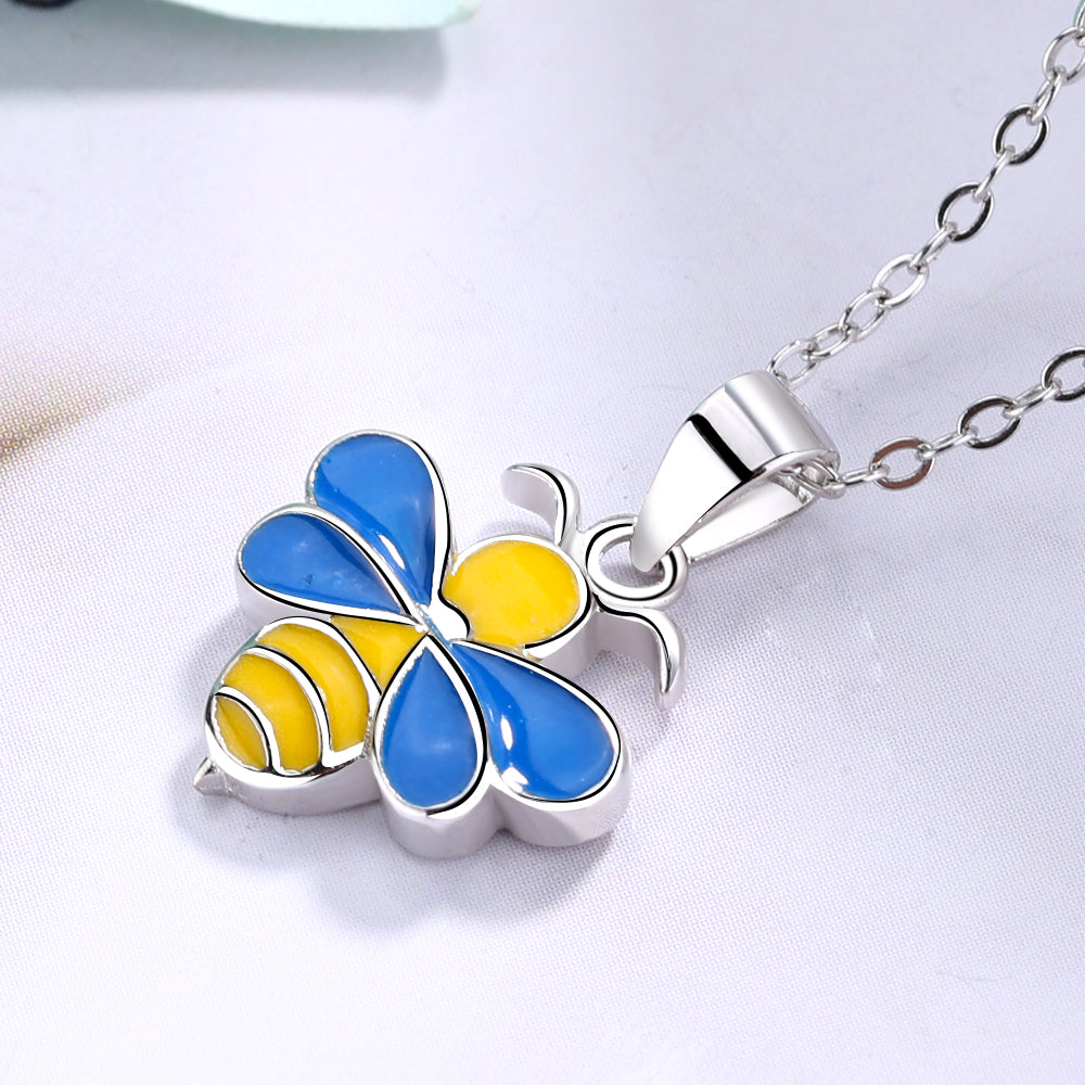 Sterling Silver Yellow and Blue Bumble Bee Pendant