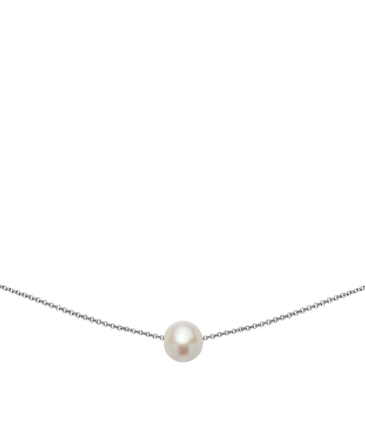 18K White Gold Faux Pearl Box Chain Pendant necklace