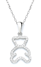 Sterling Silver Teddy Bear Necklace with crystals