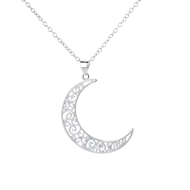Sterling Silver Filigree Moon Pendant Necklace