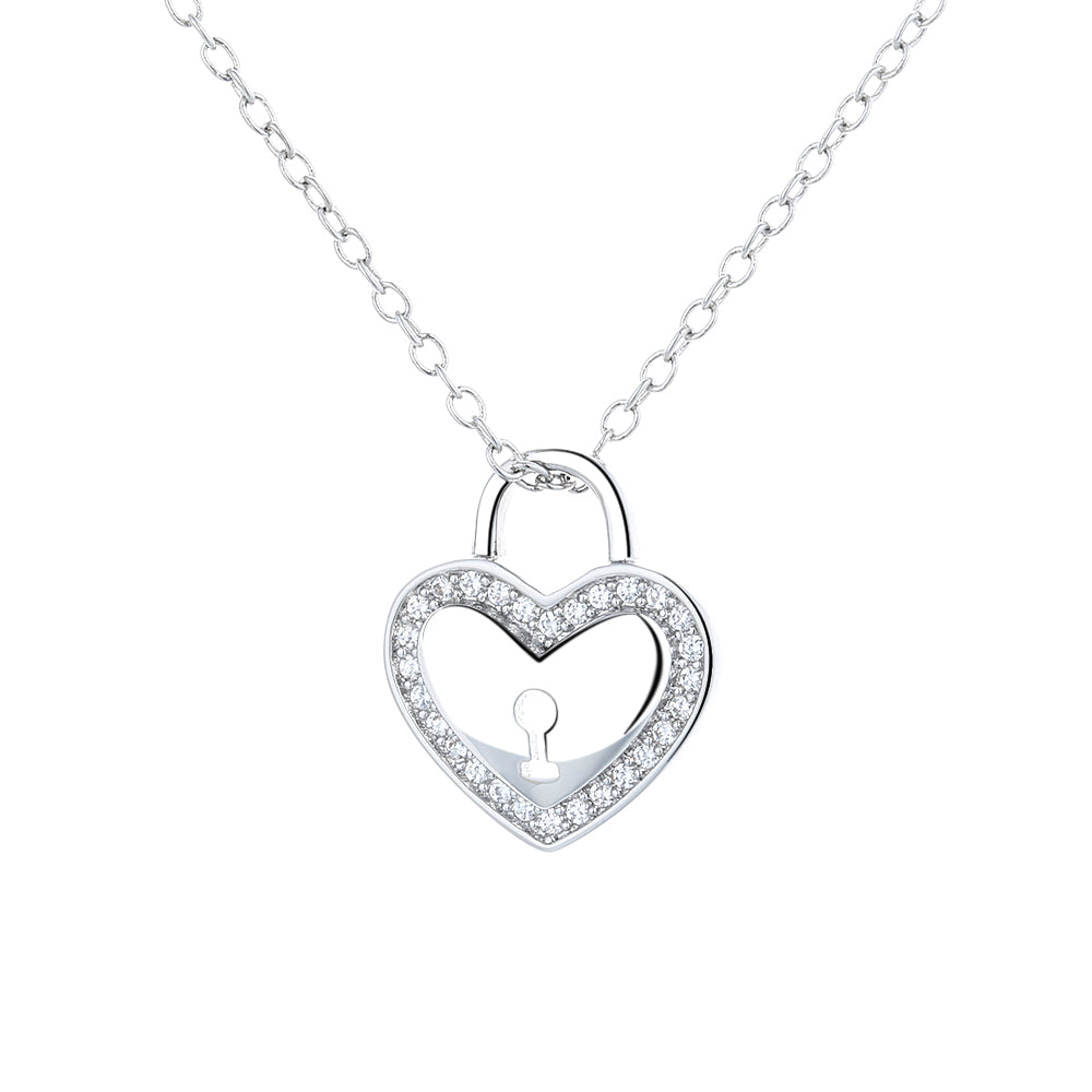 Sterling Silver Heart Lock Pendant Necklace