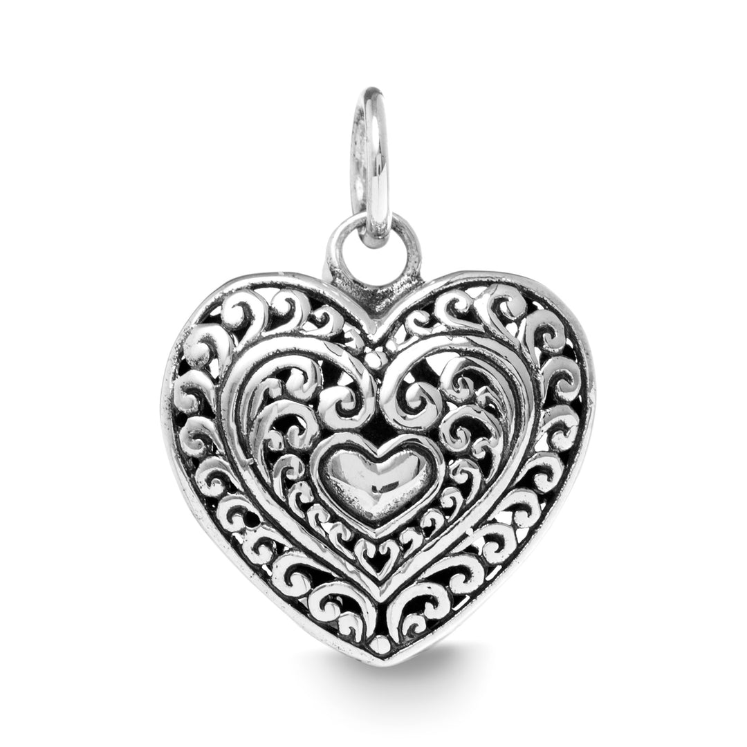 Sterling Silver and Leather Artisan Heart Pendant Necklace