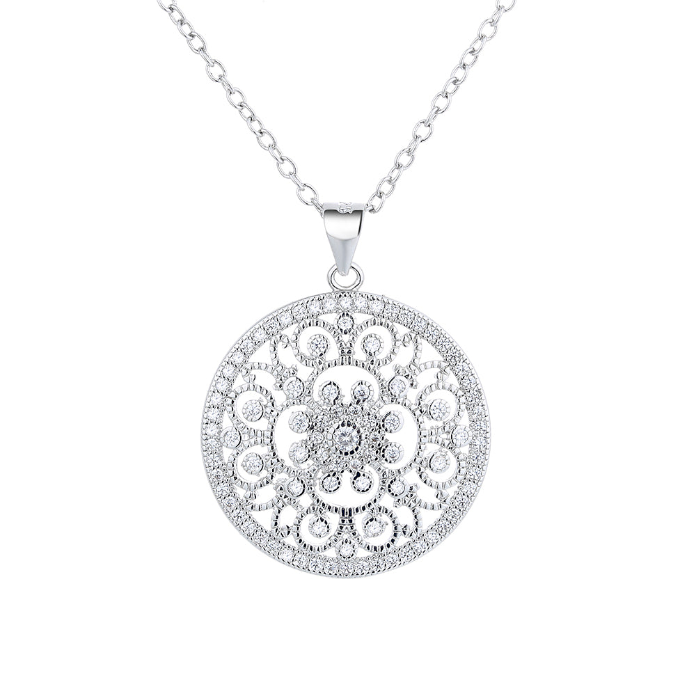 Sterling Silver Filigree Pendant Necklace with crystals from Swarovski