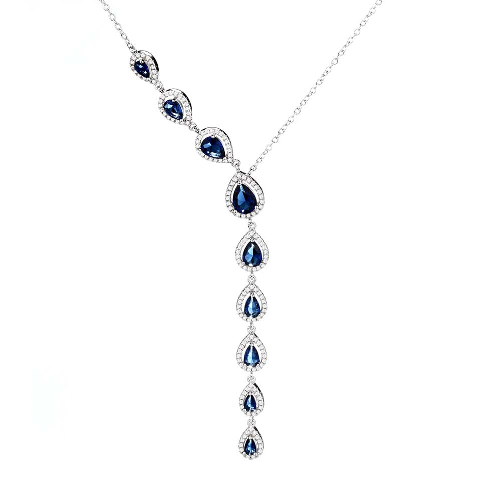 Sterling Silver Sapphire Water Drop Lariat Necklace