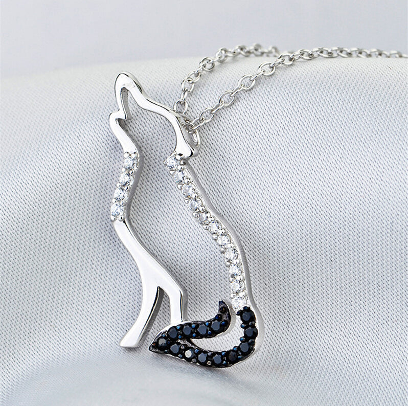 Sterling Silver Fox Pendant with Crystals