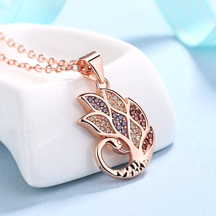 Sterling Silver Multi-Colored Genuine Crystal Swan Pendant Necklace