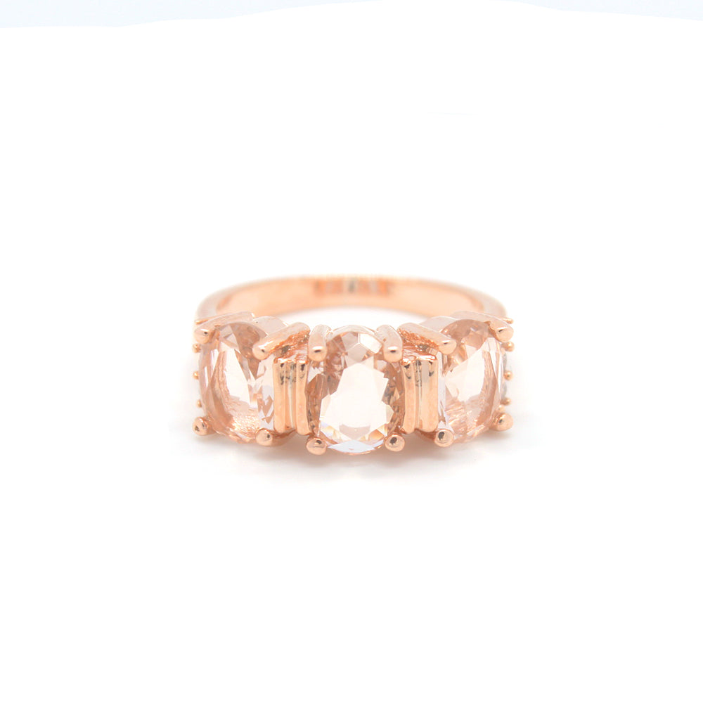 3 Stone Morganite Ring in 18k Rose Gold