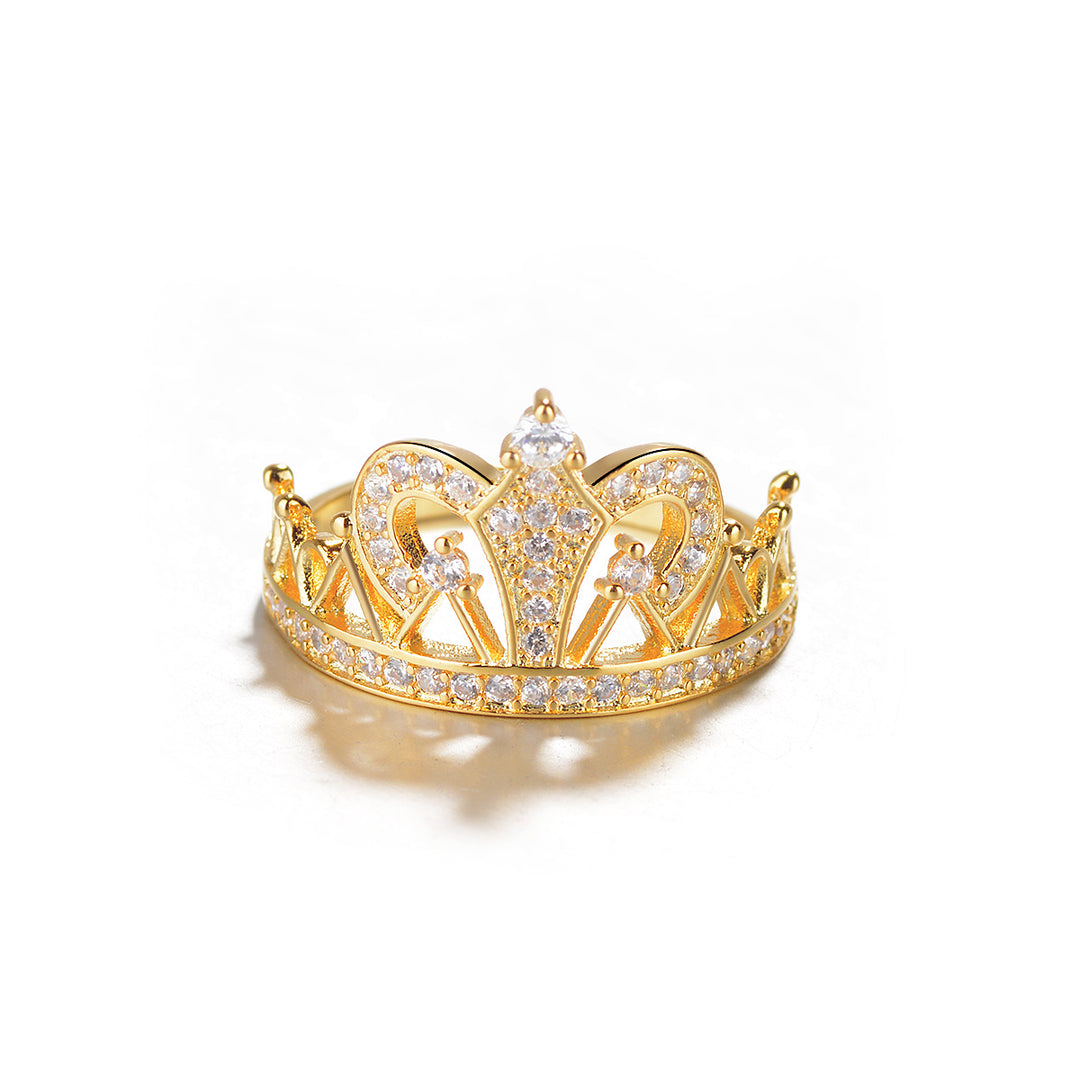 18K Gold over Sterling Silver Crystal Crown Royalty Ring