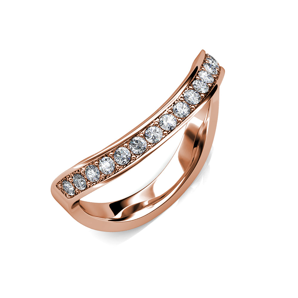 Ocean Wave Studded Swarovski Crystal Ring in 18K Rose Gold