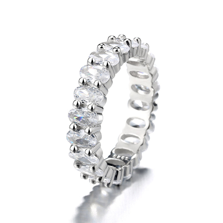 14K White Gold Plated Oval Cut Eternity Ring with  Crystals