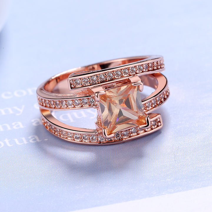 18K Rose Gold Champagne Cubic Zirconia Cocktail Ring