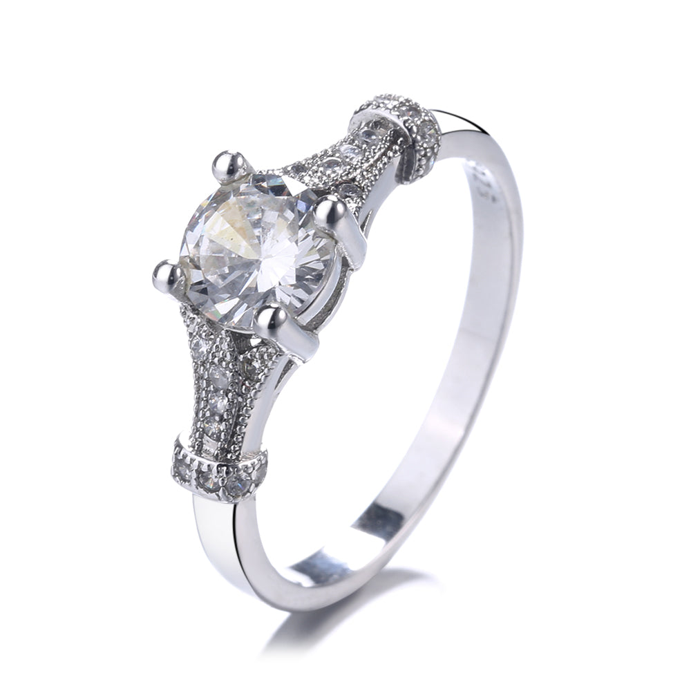 Sterling Silver Classic Engagement Ring with crystals