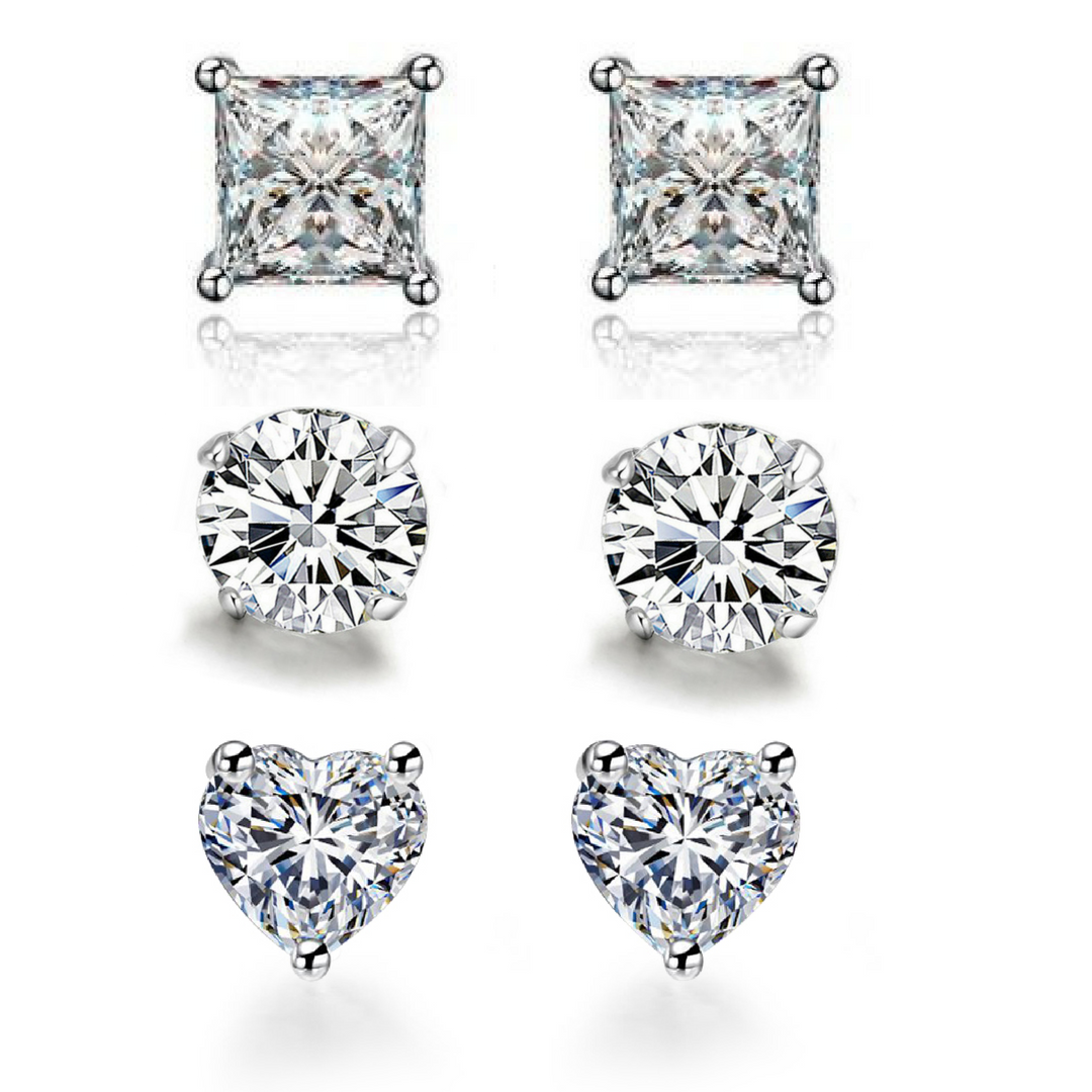Sterling Silver 3 Pair Stud Earrings
