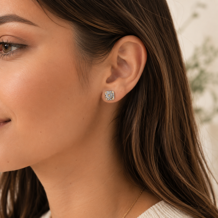 Sterling Silver Two Tone Artisan Stud Earring
