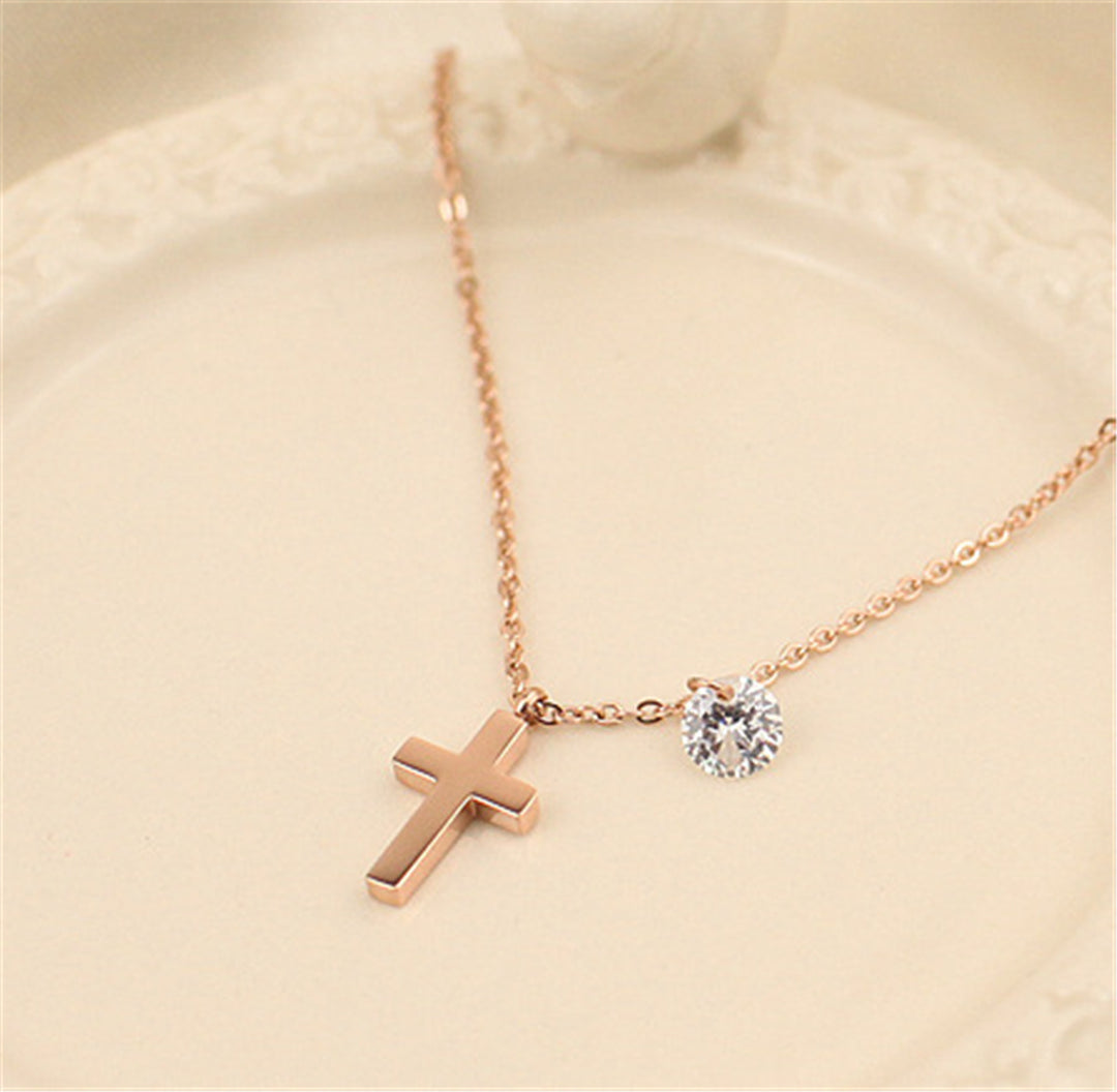 Stainless Steel Cross and Crystal Anklet