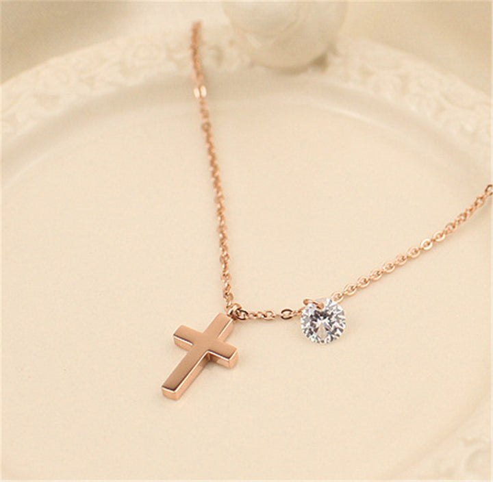 Stainless Steel Cross and Crystal Anklet