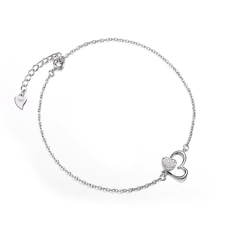 Sterling Silver Heart Anklet with Crystals