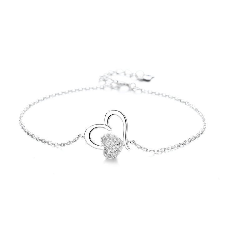 Sterling Silver Heart Anklet with Crystals