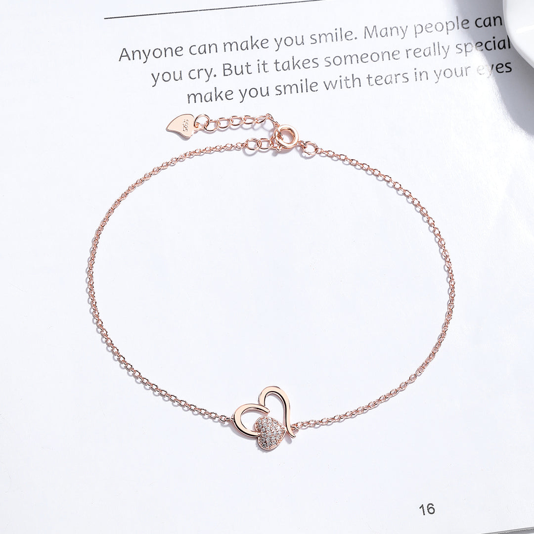 Sterling Silver Heart Anklet with Crystals