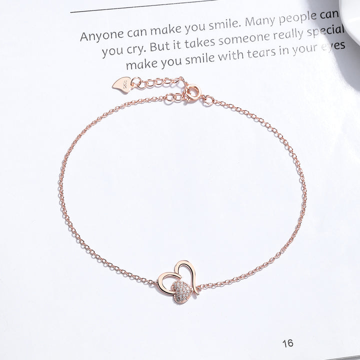 Sterling Silver Heart Anklet with Crystals