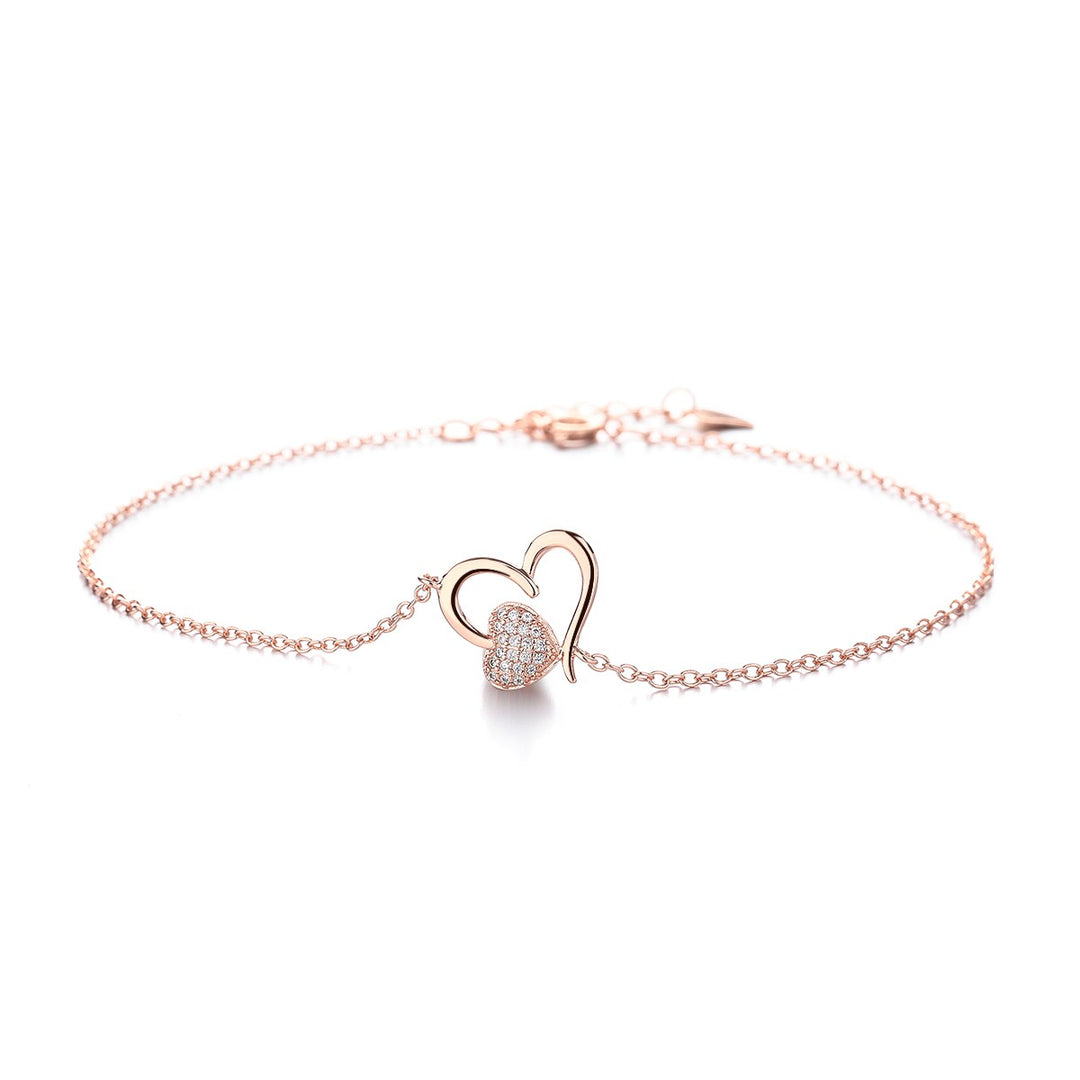 Sterling Silver Heart Anklet with Crystals