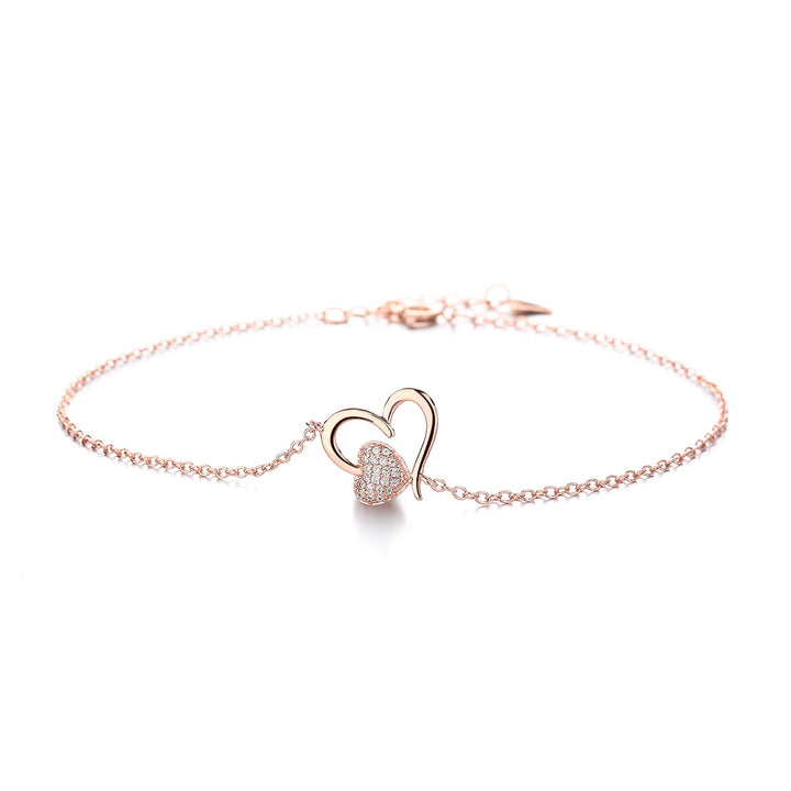 Sterling Silver Heart Anklet with Crystals