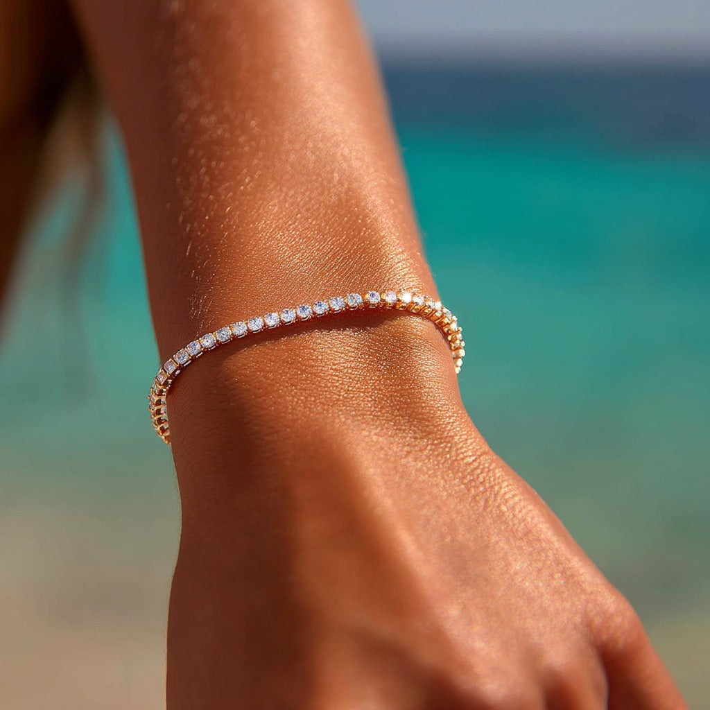Amy and Annette 14K Gold Adjustable Tennis Bracelet with Simulated Diamonds