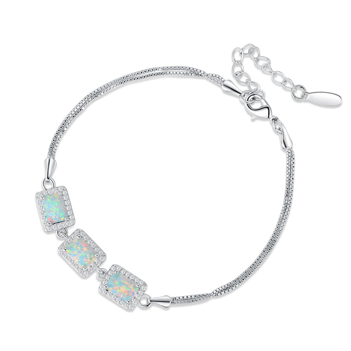 Blue Fiery Opal Halo Bracelet in 14K White Gold