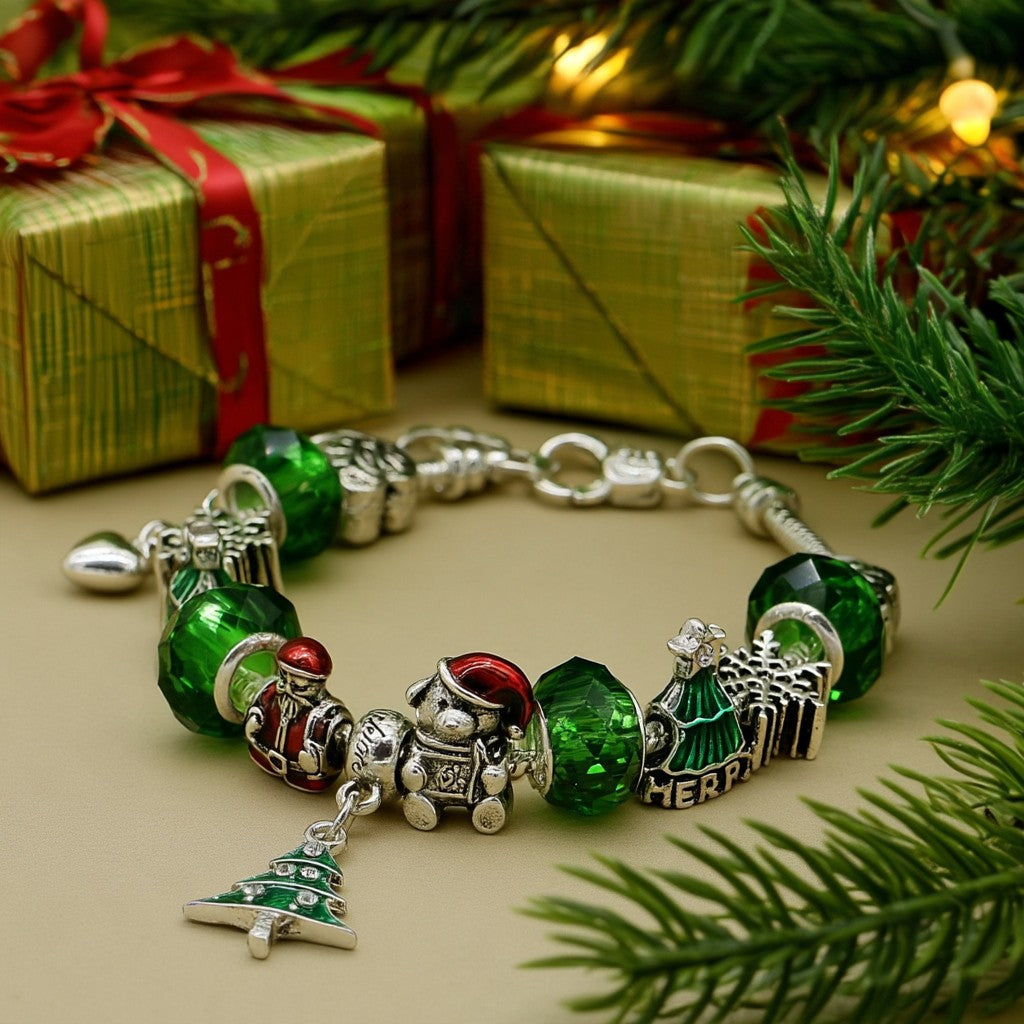 Murano and Simulated Diamond Christmas Bracelet