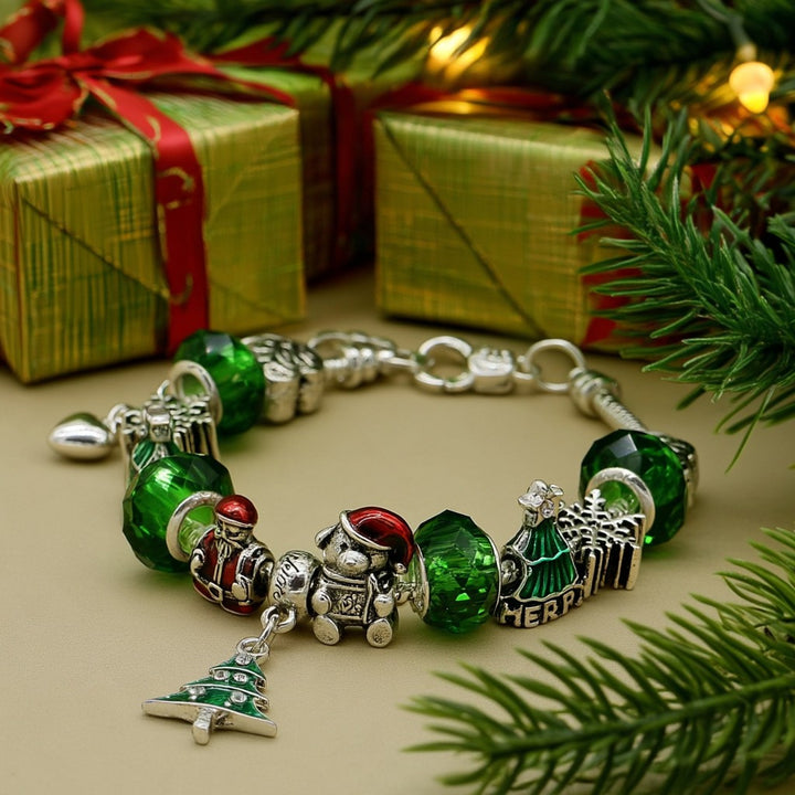 Murano and Simulated Diamond Christmas Bracelet
