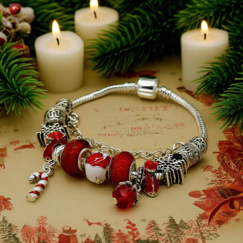 Murano and Simulated Diamond Christmas Bracelet