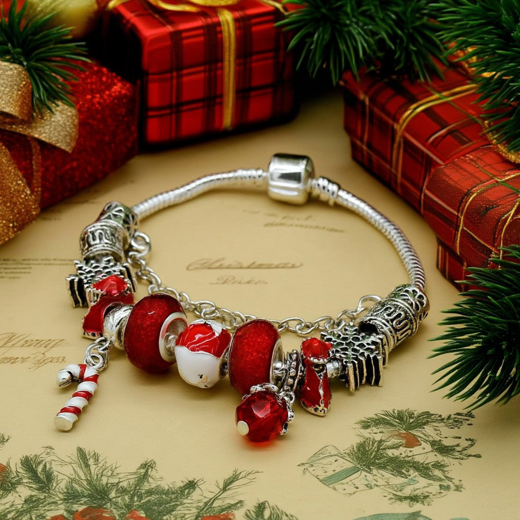 Murano and Simulated Diamond Christmas Bracelet