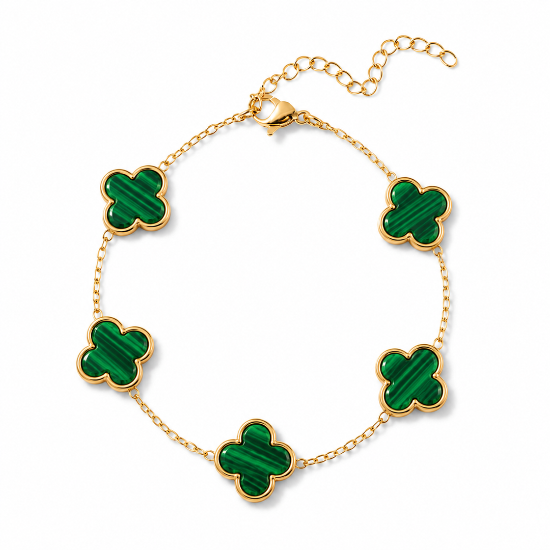 14K Gold Clover Bracelets for Women - Flower Four Leaf Clover Bracelet - Lucky Flower Design - Multiple Gemstone Options Adjustable